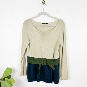 NIC + ZOE Belted Thin Knit Scoop Neck Colorblock Sweater Sz L